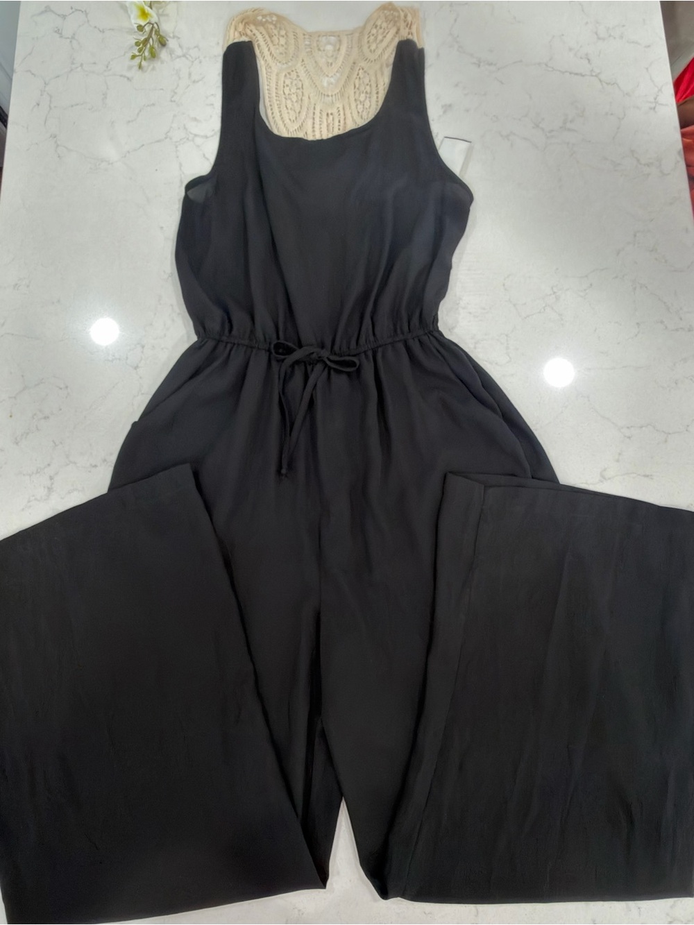 Liberty Love Black Jumpsuit with Cream Crochet Back